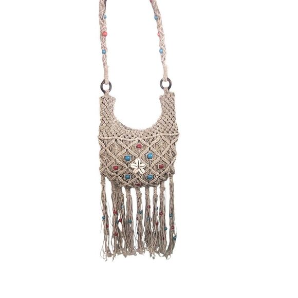 Hot Kiss Purse Womens Macrame Rope Fringe Boho 70’s Hippie Bag Vintage Indie - Picture 5 of 11